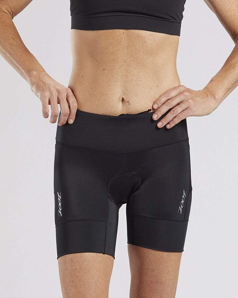 Dark fitted shorts showing waistband and front panel