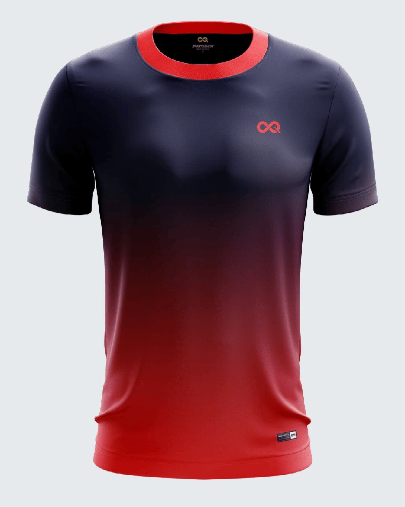 Training T-shirt with a dark body and red neckline